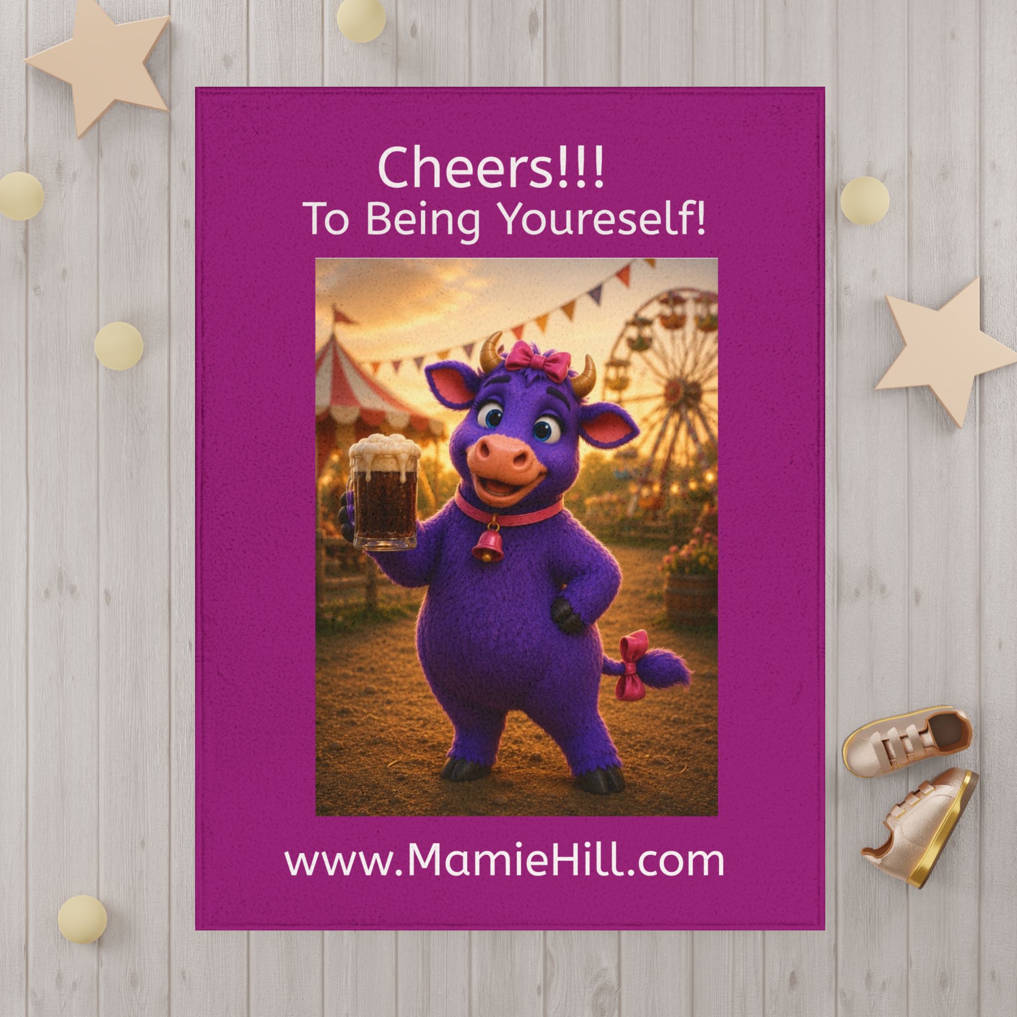 Cheers to Being Yourself Toddler Blanket – Fun Purple Character Design - Image 4
